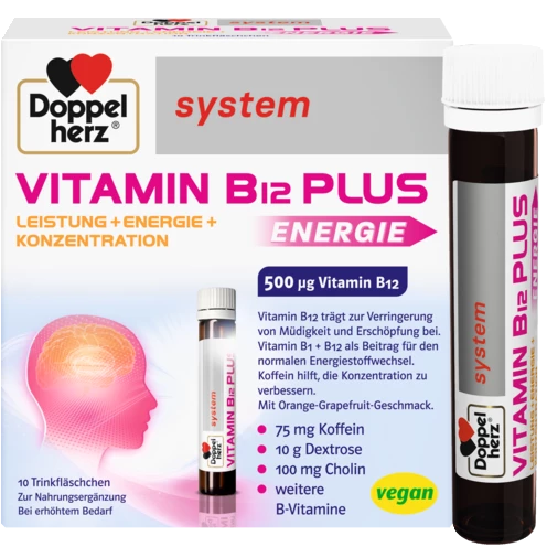 Abbildung der Produktverpackung Doppelherz system VITAMIN B12 PLUS ENERGIE Frontansicht